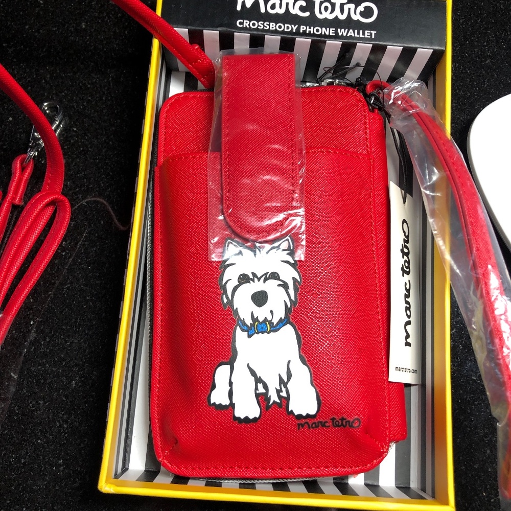 NWT Marc Tetro  Westie Terrier Crossbody Phone Wallet Wristlet Box Gift Set Dog